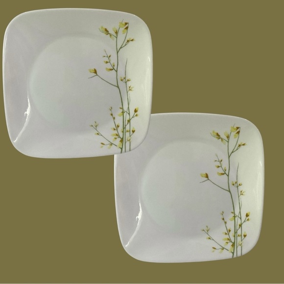 Corelle Kobe Vitrelle Square 9" Luncheon Plates Set USA Yellow Floral - Picture 1 of 6